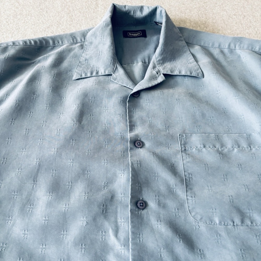 Haggar Shirt Mens Large Short Sleeve Button Down Blue Shirt Lightweight